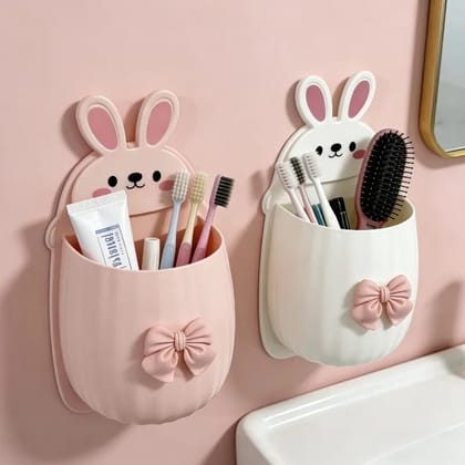 2 Pcs Rabbit Wall Mounted Multipurpose Holder | Cute Rabbit Design Self-Adhesive Storage Hooks | Wall Hooks for Keys, Towels, Kitchen Utensils, Bags & Home Organization (Random Color)