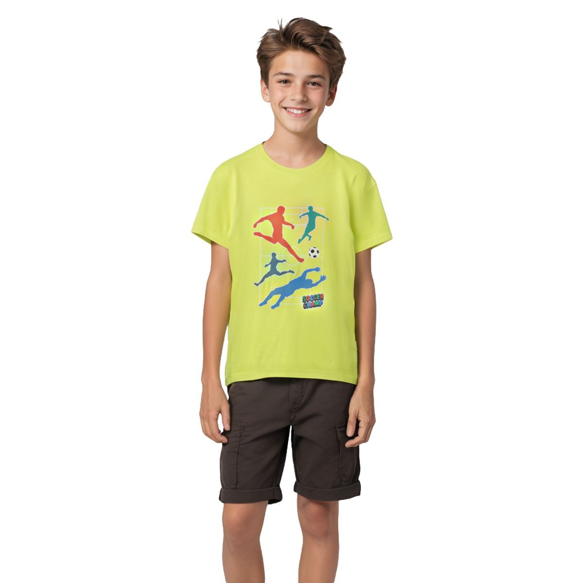 Boys T shirt Cotton Sulphur Spring Lime Soccer Camp
