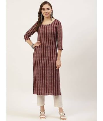 Kbz - Wine Rayon Women's Straight Kurti ( Pack of 1 )