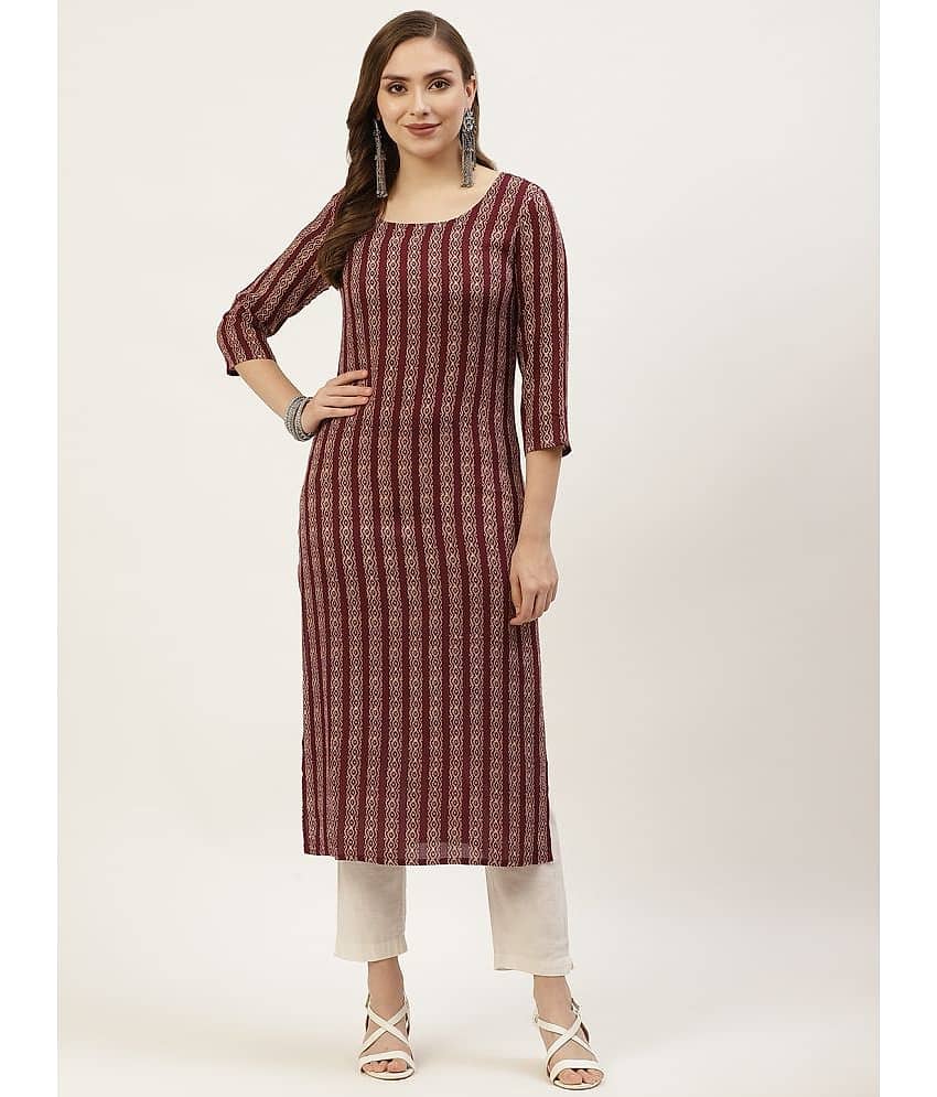 Kbz - Wine Rayon Women's Straight Kurti ( Pack of 1 )