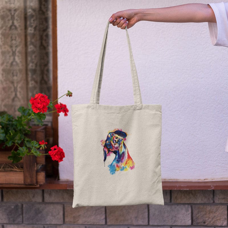 Tilted Head Rainbow Dog Tote Bag