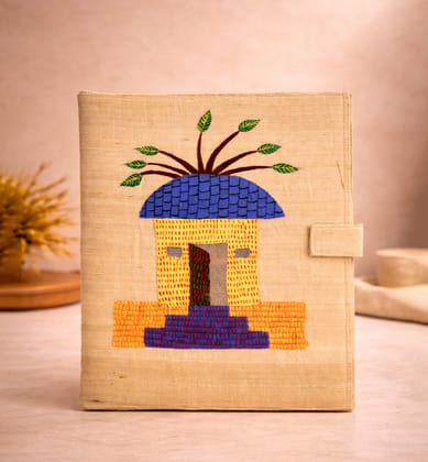 Handcrafted Folk Art Fabric File Folder – Village Hut Motif Handcrafted Folk Art Fabric File Folder – Village Hut Motif