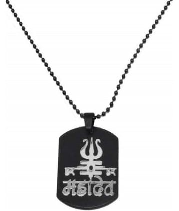 ASTRODIDI Black Steel Lord Shiv Shankar Har Har Mahadev Locket Pendant with Chain