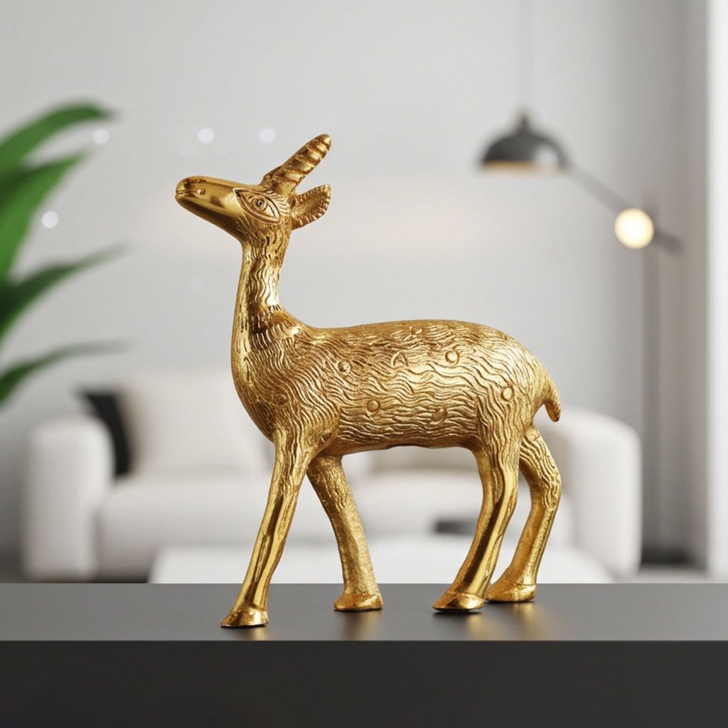 Gold Finish Aluminium Deer Statue for Living Room Decor, Height : 8 Inch (ASMAS216 G)