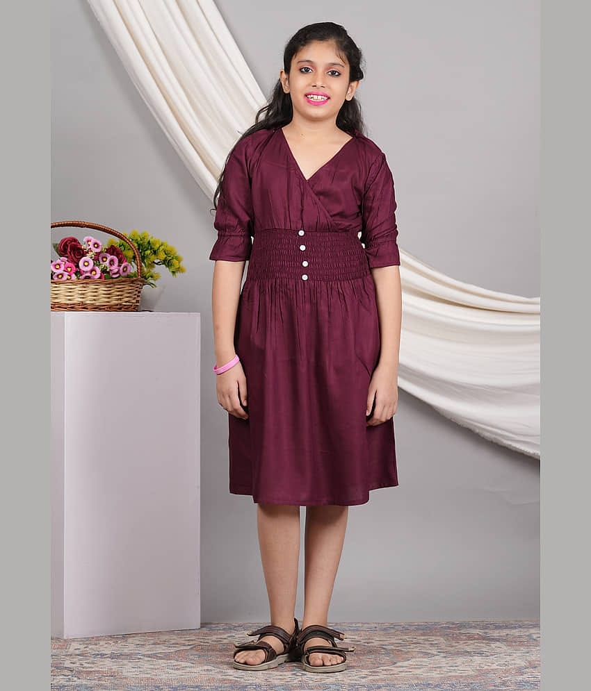 Yash Gallery Rayon Dress For Girls ( Pack of 1 , Maroon )