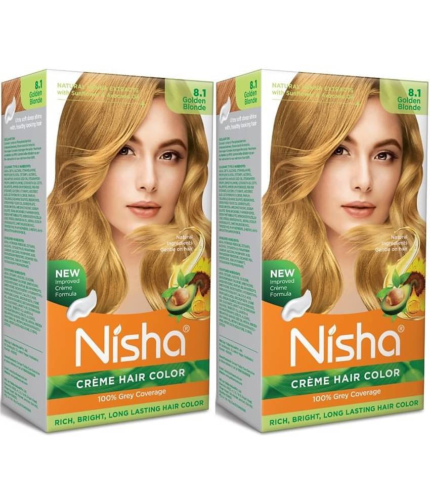 Nisha Creme Hair Color 8.1 Golden Blonde 120g Pack of 2, Permanent Hair Colour for Women & Men, Long Lasting Hair Color