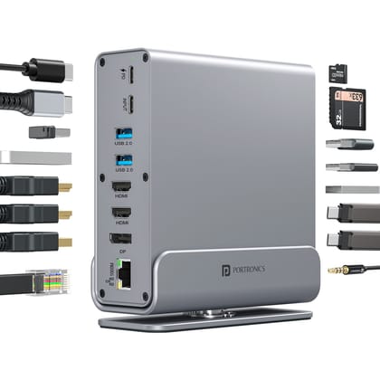 Portronics Mport Vault Pro 9-in-1 USB-C Multiport Hub with HDMI, USB 3.0 & PD Charging - Grey