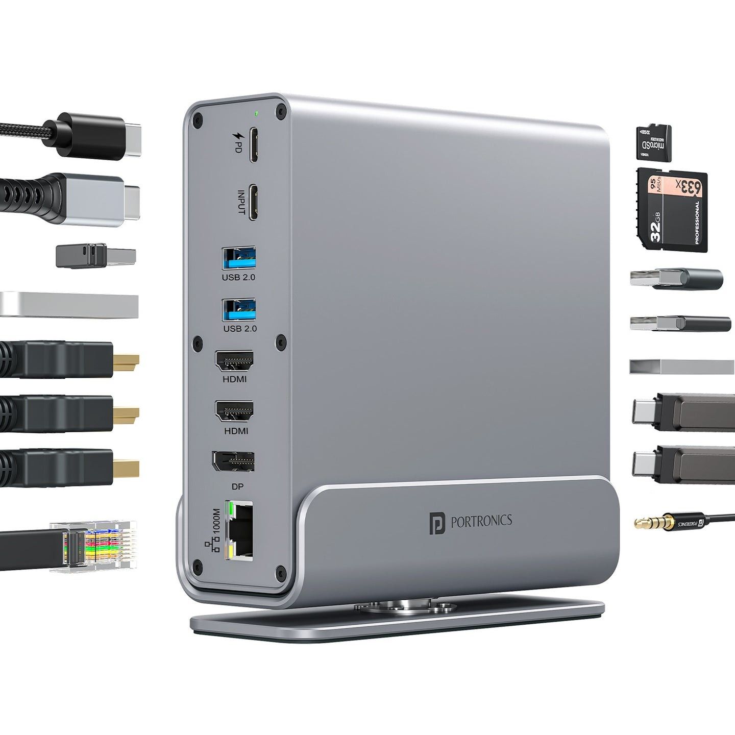 Portronics Mport Vault Pro 9-in-1 USB-C Multiport Hub with HDMI, USB 3.0 & PD Charging - Grey