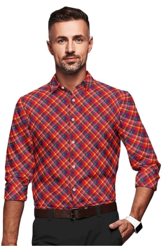 Men's Cotton Blended Checkered Full Sleeve Shirt (Red, XL)-PID53447