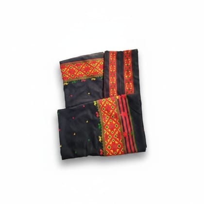 Traditional Black Ethnic Saree with Geometric Borders