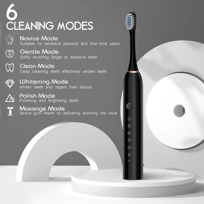 X-3 Sonic Electric Toothbrush with 4 Brush Heads | USB Rechargeable | 6 Cleaning Modes | Smart 2-Minute Timer | IPX7 Waterproof Toothbrush for Deep Cleaning & Gum Care (Multicolor)