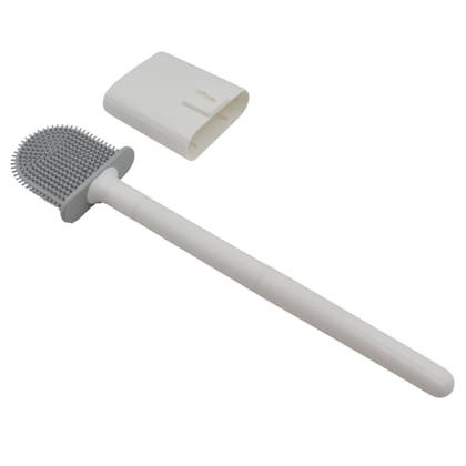 DHRUVINSRI Portable Silicone Toilet Brush with Wall-Mounted Holder - Anti-Drip, Non-Slip Long Handle for Effortless Cleaning & Hygienic Bathroom Care (Pack of 1)