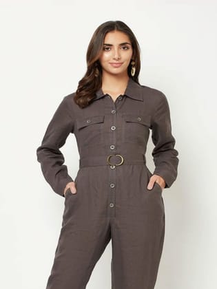 Linen Shirt-Style Jumpsuit