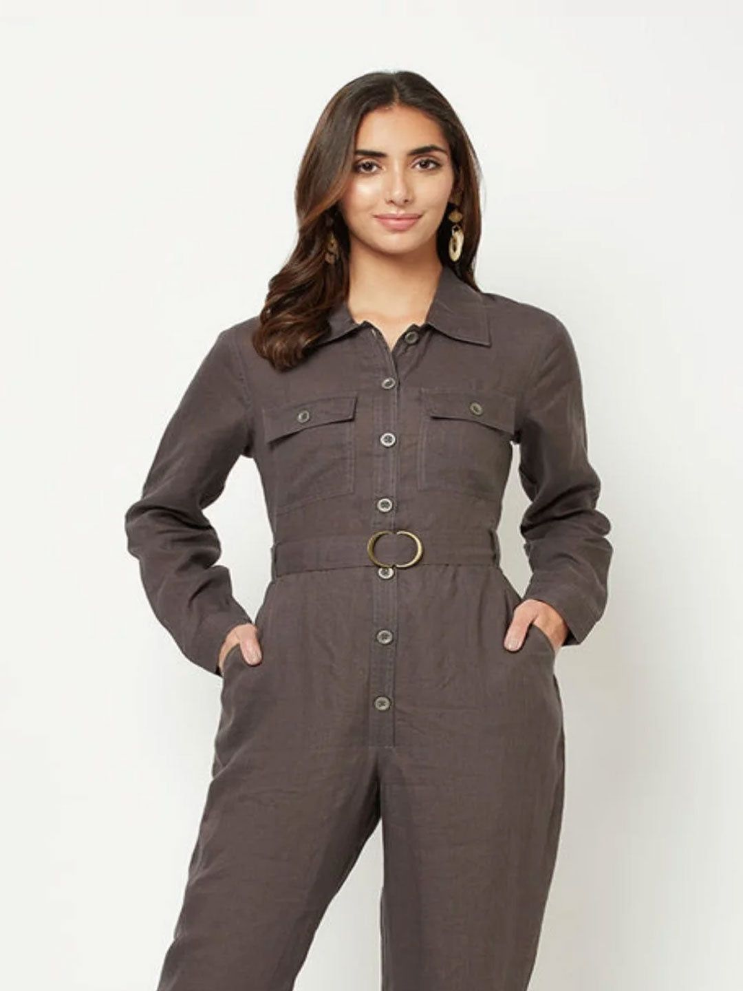Linen Shirt-Style Jumpsuit