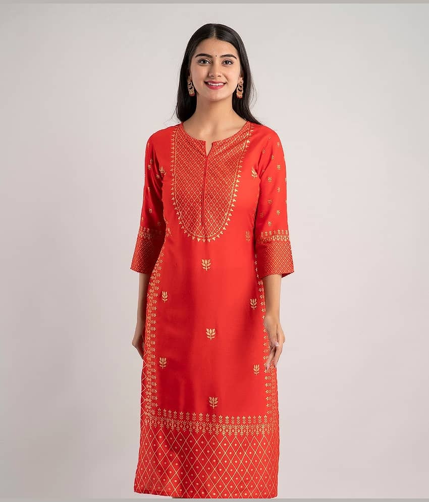 MAUKA - Red Rayon Women's Straight Kurti ( Pack of 1 )