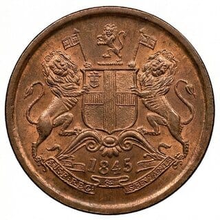 Half Anna 1845 East India Company old Copper Coin Silver Plated Ancient Series