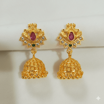 Mishti Creations Gold Colour Plated Ruby Stone Traditional Jhumka Earrings for Women