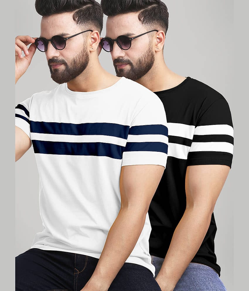 AUSK Pack of 2 Cotton Blend Regular Fit Men's T-Shirt ( Black )