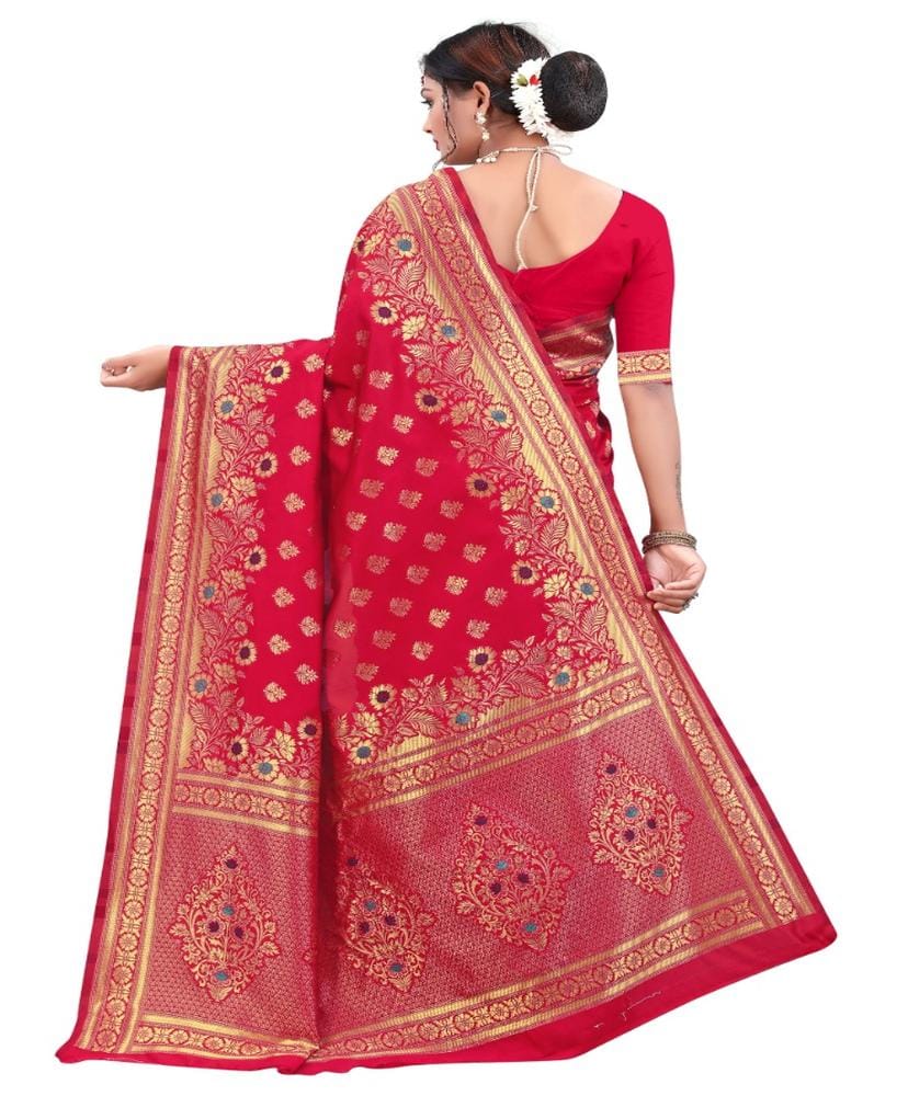 Women's Banarasi Silk Designer Weaving Saree with Unstitched Blouse (Pink, 5.50 Mtrs)