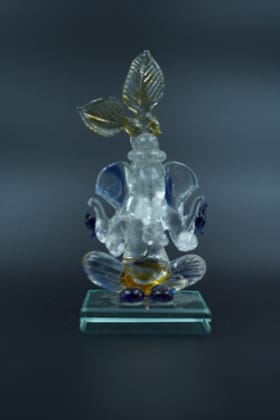 Crystal Glass Ganesh Idol with Leaf Crown
