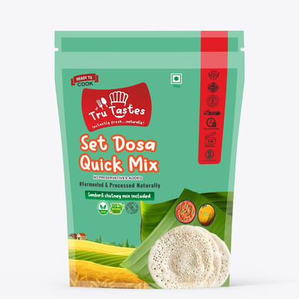 TruTastes - Set Dosa Quick Mix | Chutney and Sambar Included | Healthy Food | Naturally fermented | Zero preservatives | No maida | No curd | No soda | No refrigeration (300g) TruTastes - Set Dosa Quick Mix | Chutney and Sambar Included | Healthy Food | Naturally fermented | Zero preservatives | No maida | No curd | No soda | No refrigeration (300g)