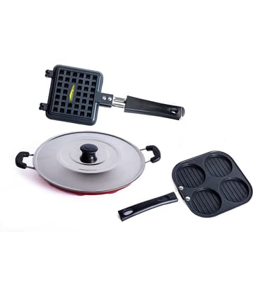 Homepro Non-Stick Set , Appam with Steel Lid 12 Cavity, Mini Uttapam 4 Cavity, Bread Toaster (Pack of 3)