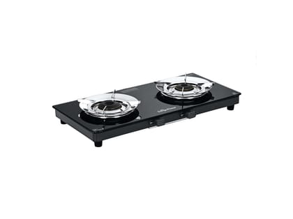 Surya Flame Green 2 Burner Gas Stove, BEE 4-Star Rated, 74% High Efficiency, LERC Design, Tri-Pin Brass Burners, Manual Ignition -Black