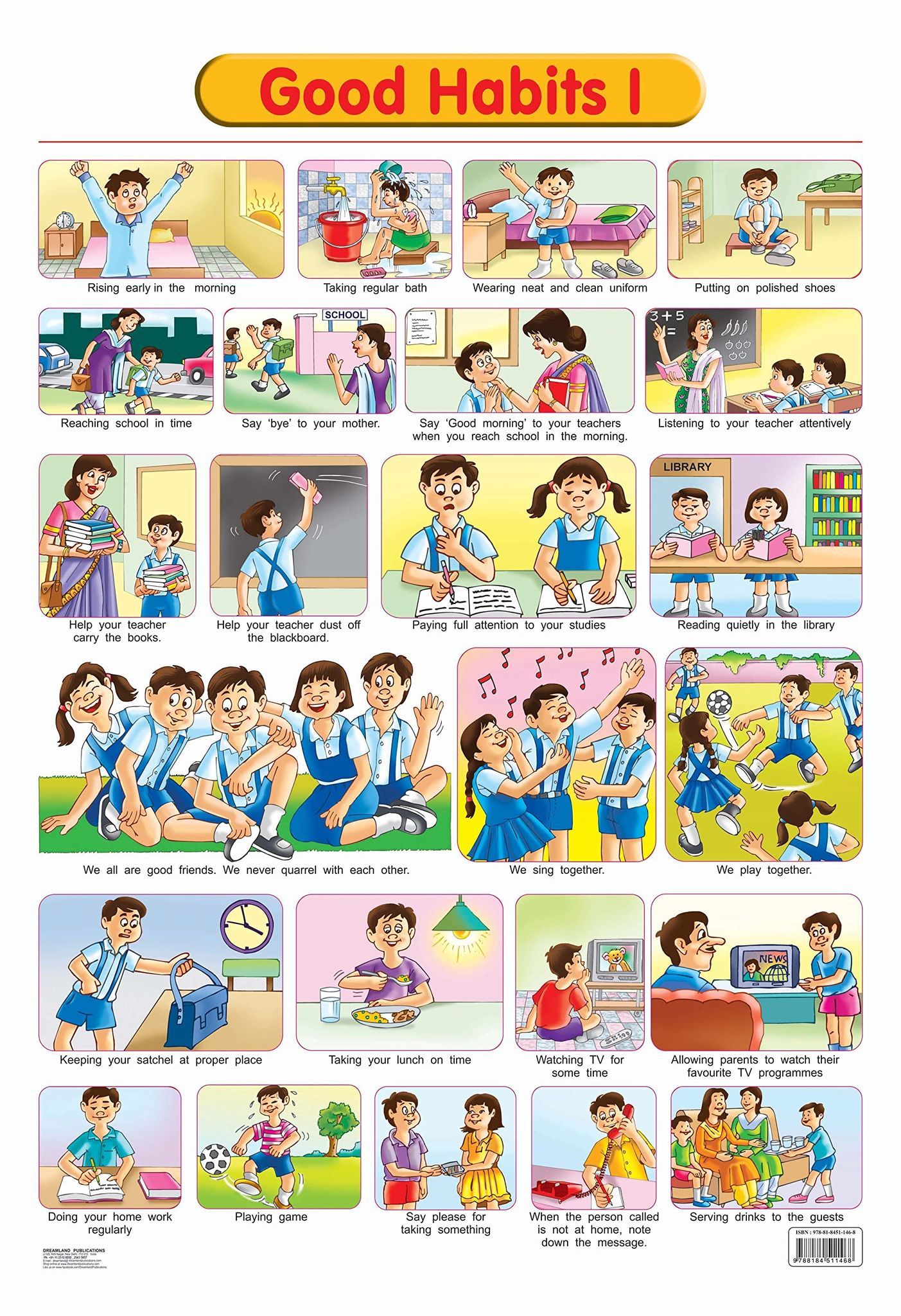 Good Habits - 1 Educational Wall Chart For Kids - Both Side Hard Laminated (Size 48 x 73 cm) [Poster] Dreamland Publications