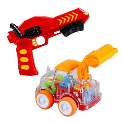 Car Launcher Transparent Gear Toy Gun,Catapult Car Shooting Activity Game for Kids 3+ Years (Red)