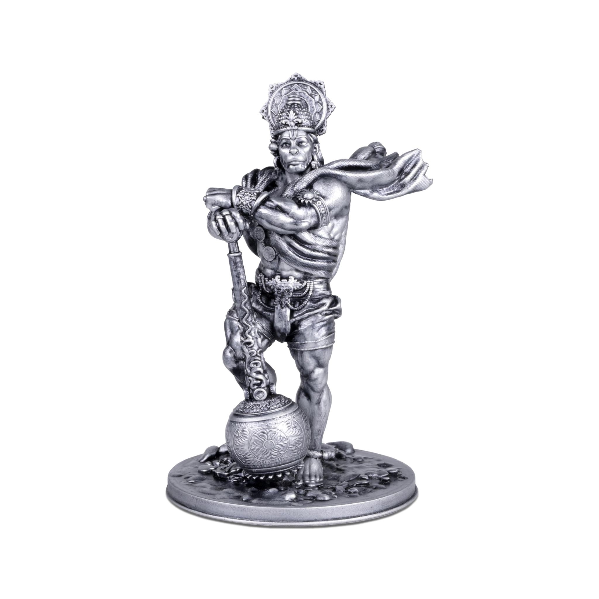 Artarium Resin Baubali Hanuman Ji Murti | Divine Hanuman Ji Idol for Car Dashboard | God Idols for Car Dashboard Items | Bajrangbali Statue Home Decoration Items (Silver)