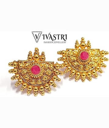 VIVASTRI Golden Stud Earrings ( Pack of 1 )