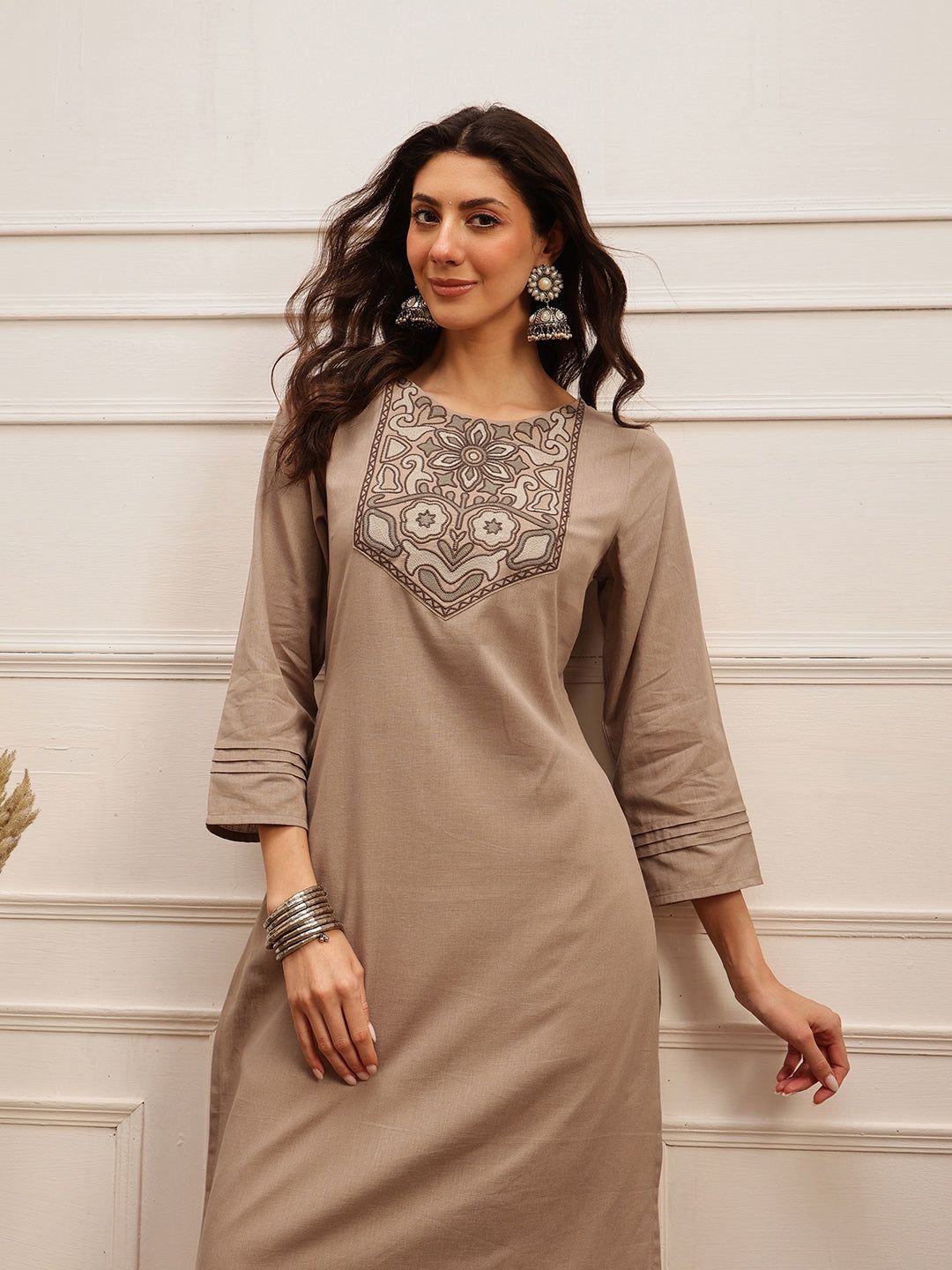 Sand Beige Embroidered Kurta