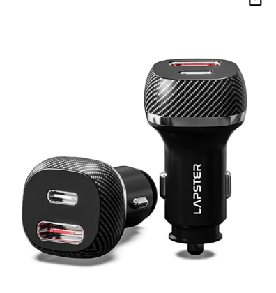 Lapster 51w Dual car Charger with 51watts (18w USB + 33w typec pd) Rapid Charging Adapter Designed for iPhone and Android Smartphones and Tablets in Black