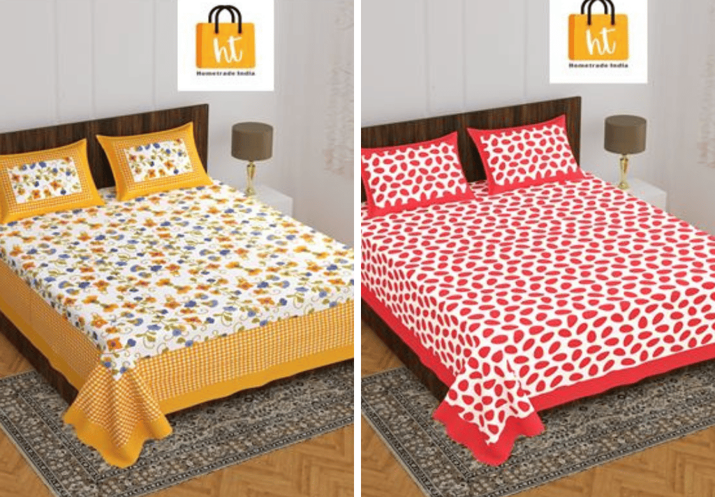 2201-Hometrade India- Standard Double Size (90*100 in )-Combo Jaipuri Double bedsheet With Matching Pillow Cover