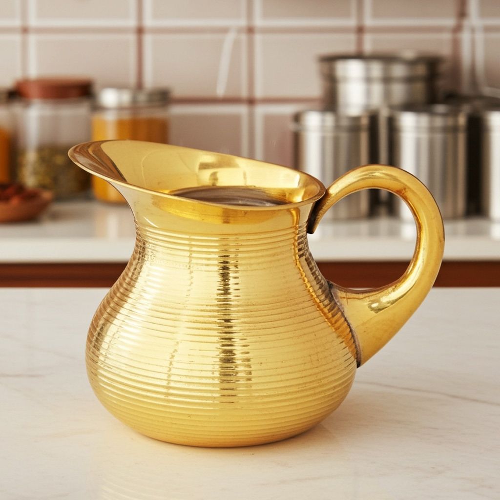 Brass Luxury Water Jug � 1 Liter | Premium Finish Dining Pitcher, Height : 5 Inch (ZMAS283 C)