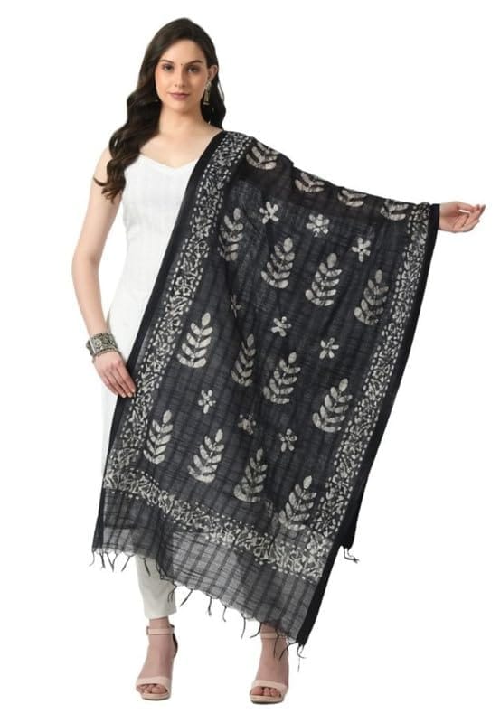 Women's Cotton Printed Dupatta (Black)-PID51261