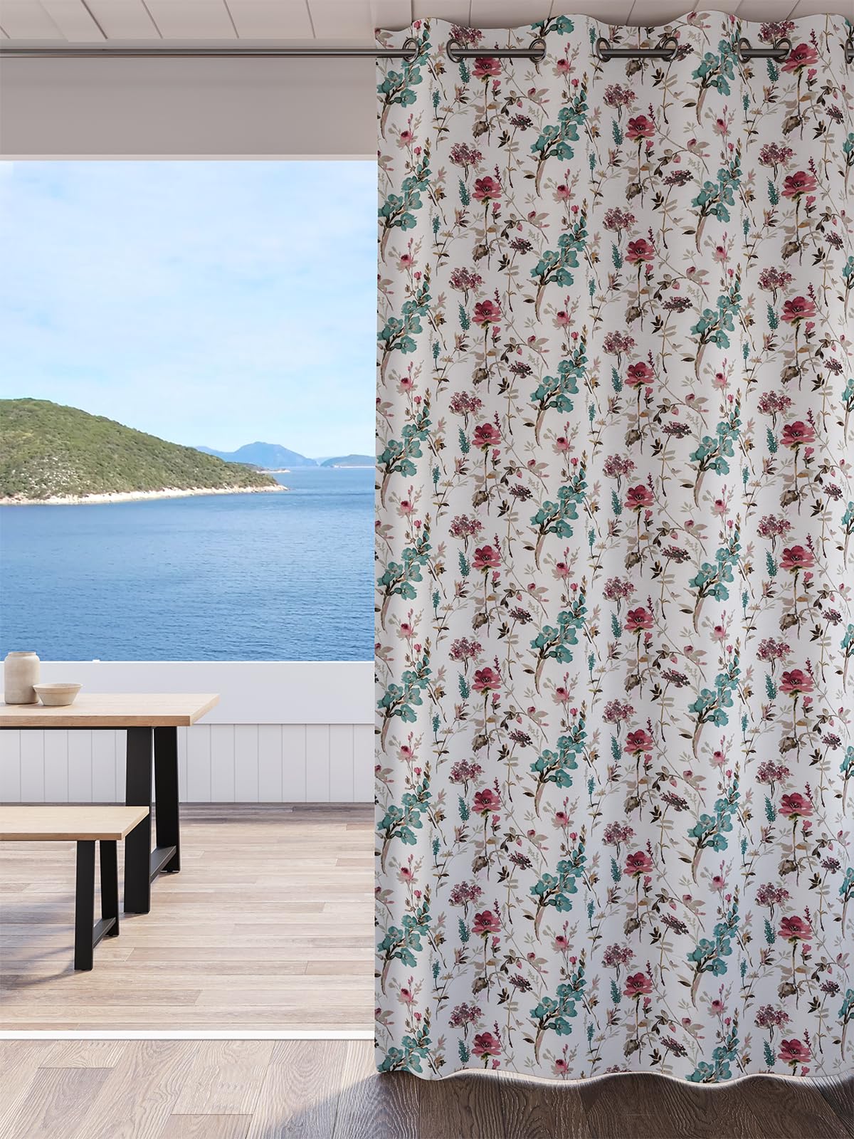 DDECOR - 100% PolyesterFloral PatternLarge Door 9 Ft|135 CM X 260 CM| - Turquoise