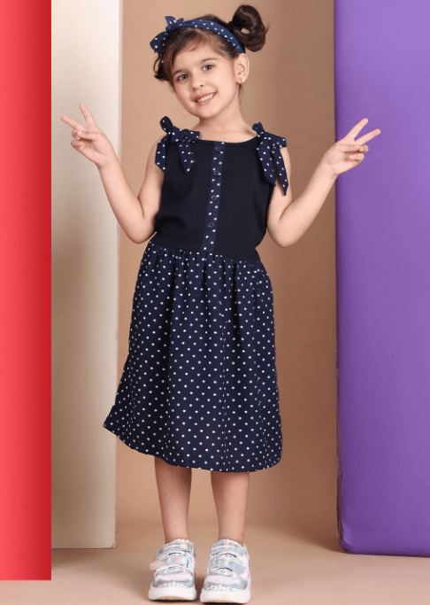 Girls Polka Dot Print Fit & Flare Dress