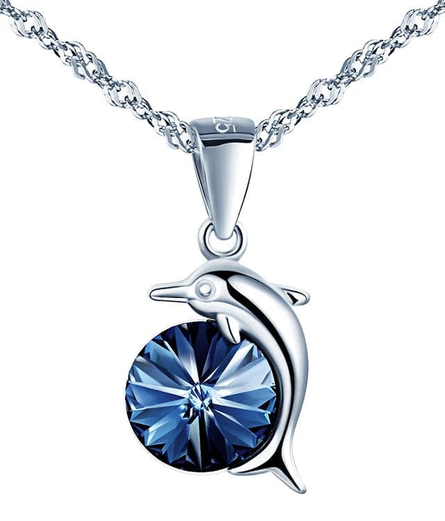 crystal jewelry 925 sterling silver dolphin necklace for women