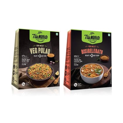Trumillets | Healthy Millet Meals | Ready to Cook |Bisibelebath 200g Each (Pack of 1) and Veg Pulao 200g Each (Pack of 1)