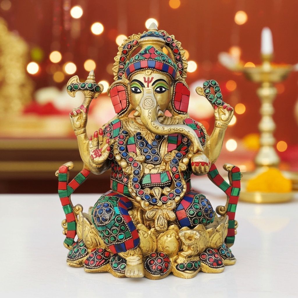 Brass Showpiece Ganesh Stone God Idol Statue (BSMAS1630 D)