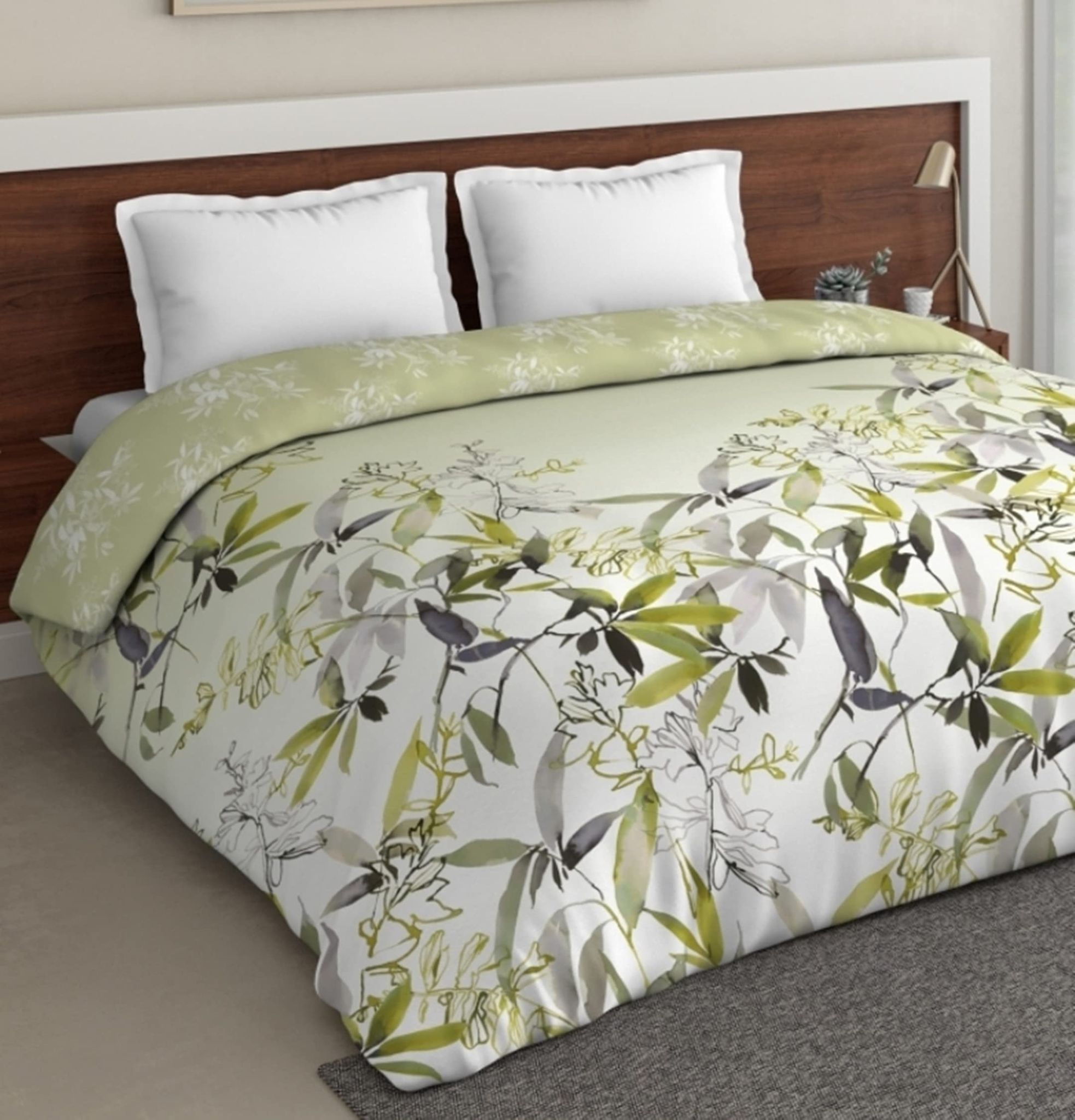 DDECOR - Primary Collection 100% Cotton Leaves Pattern 136TC King Quilt |229 CM X 274 CM| - Green