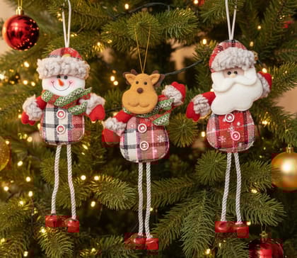 Coral Tree Set of 3 Christmas Ornaments – Santa, Reindeer & Snowman