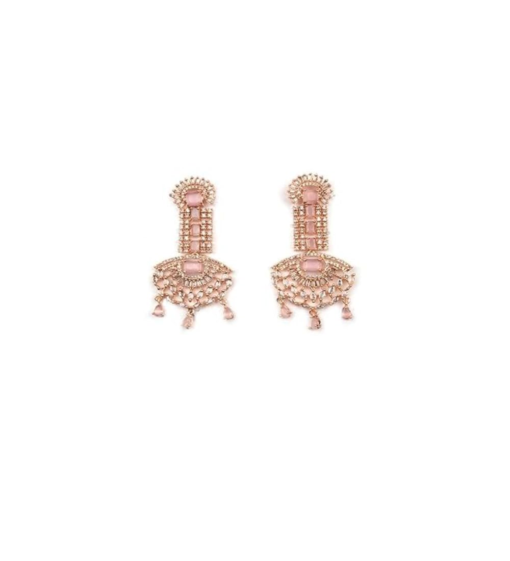 Generic Women's Brass Silver Plated Drop Earrings (Pink)-PID66262