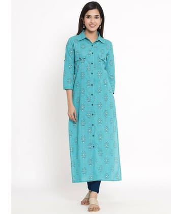 Kbz - Turquoise Rayon Women's Shirt Style Kurti ( Pack of 1 )