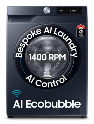 Samsung 12 kg, 5star, AI Control, AI Ecobubble, Super Speed, Wi-Fi, Hygiene Steam with Inbuilt Heater, Digital Inverter, Fully-Automatic Front Load Washing Machine (WW12DG6B24ASTL, Navy) Samsung 12 kg, 5star, AI Control, AI Ecobubble, Super Speed, Wi-Fi,