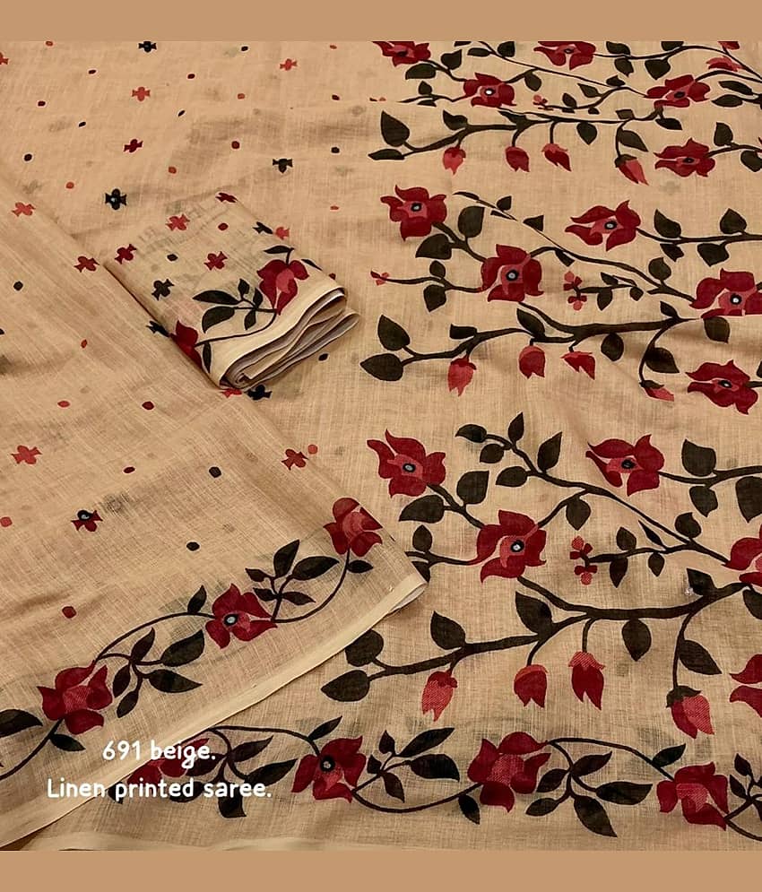 supalee Tex Linen Printed Regular Saree With Unstitched Blouse Piece ( Multicolor )