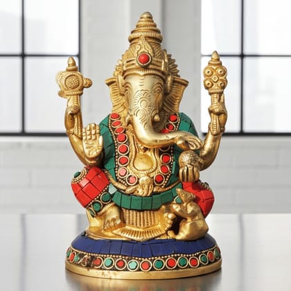 Brass Showpiece Ganesh Statue (BSMAS1006 G)