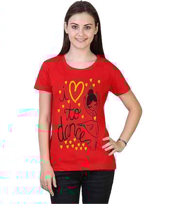 MIST N FOGG Women Cotton Regular Fit Round Neck T-Shirt ( Red )