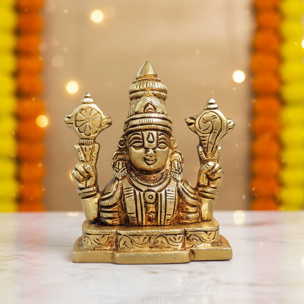 Brass Tirupati Balaji Idol for Pooja Room, Height : 3.5 Inch (BSMAS1420 X)